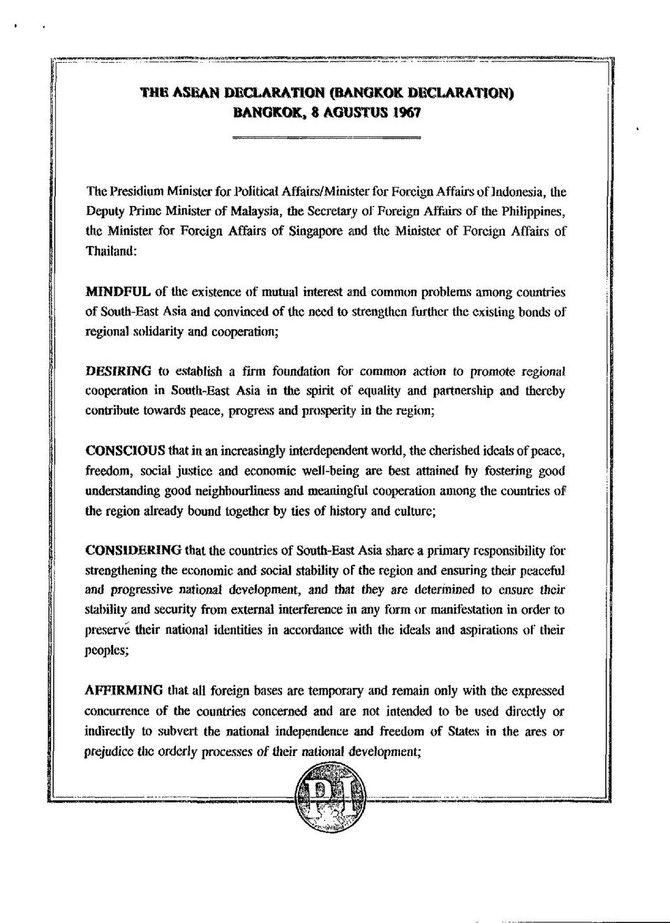 The ASEAN Declaration of 1967