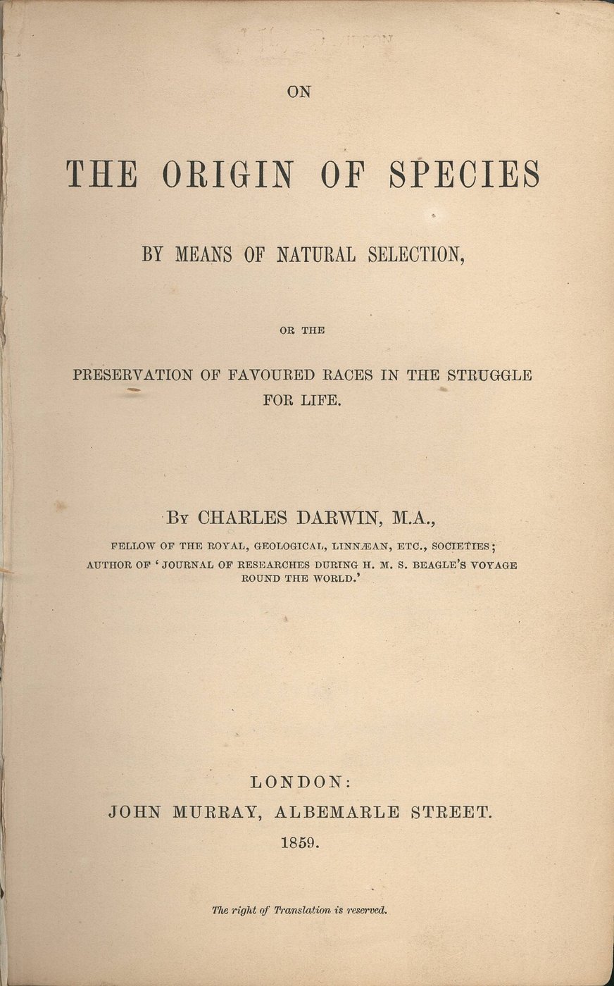 Title page of On the Origin of Species, 1859