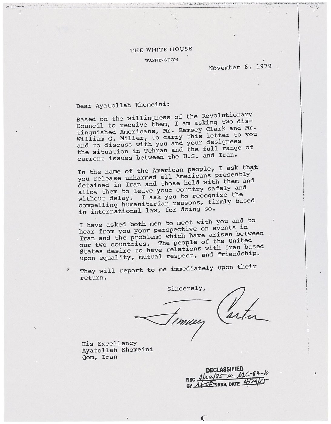 Carter’s letter to Khomeini, November 1979