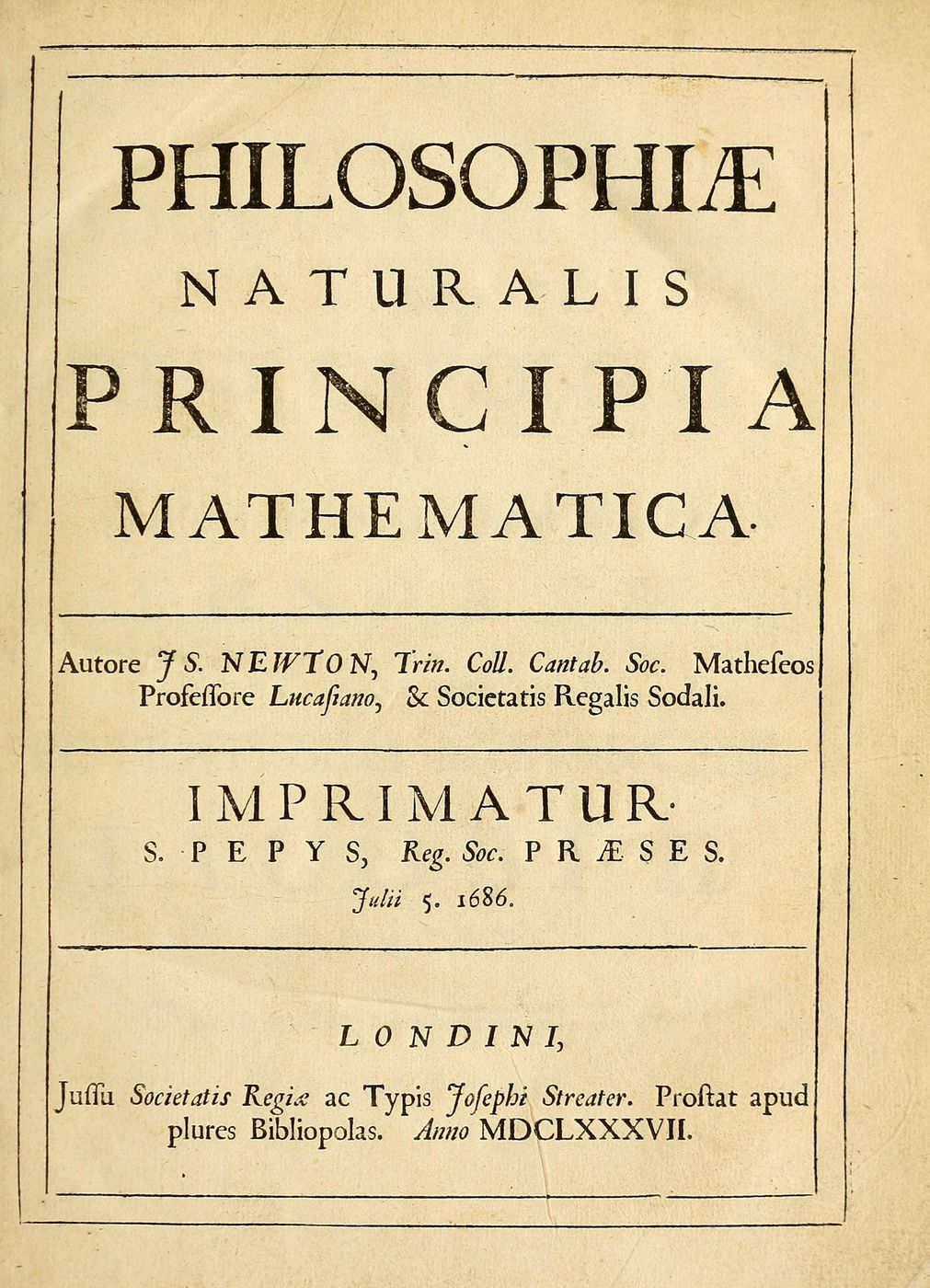 Title page of Newton’s Principia, 1687