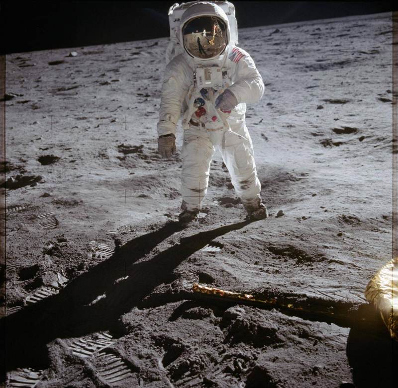Buzz Aldrin on the lunar surface.
