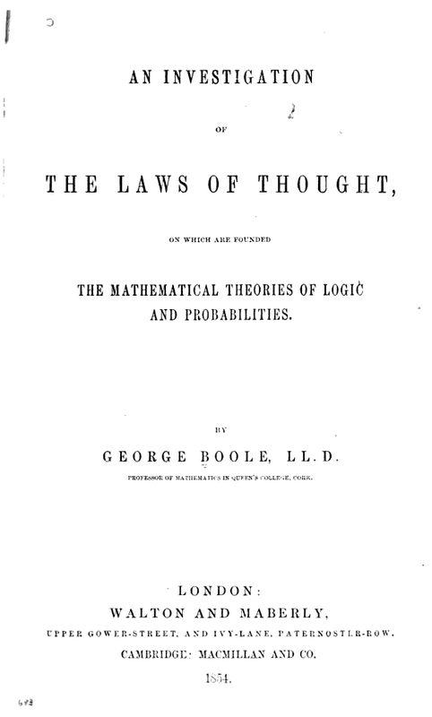 English title page naming George Boole and showing the year 1854