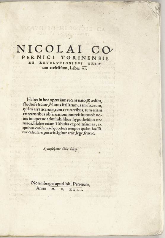 Title page of De revolutionibus with its Latin title.