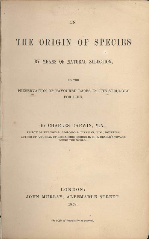 Title page of On the Origin of Species, 1859.