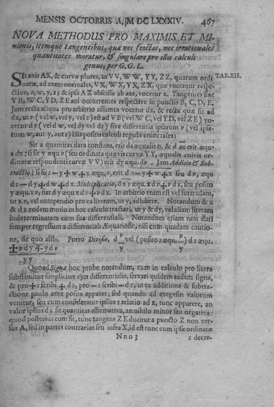 Página en latín con el texto de un artículo de cálculo