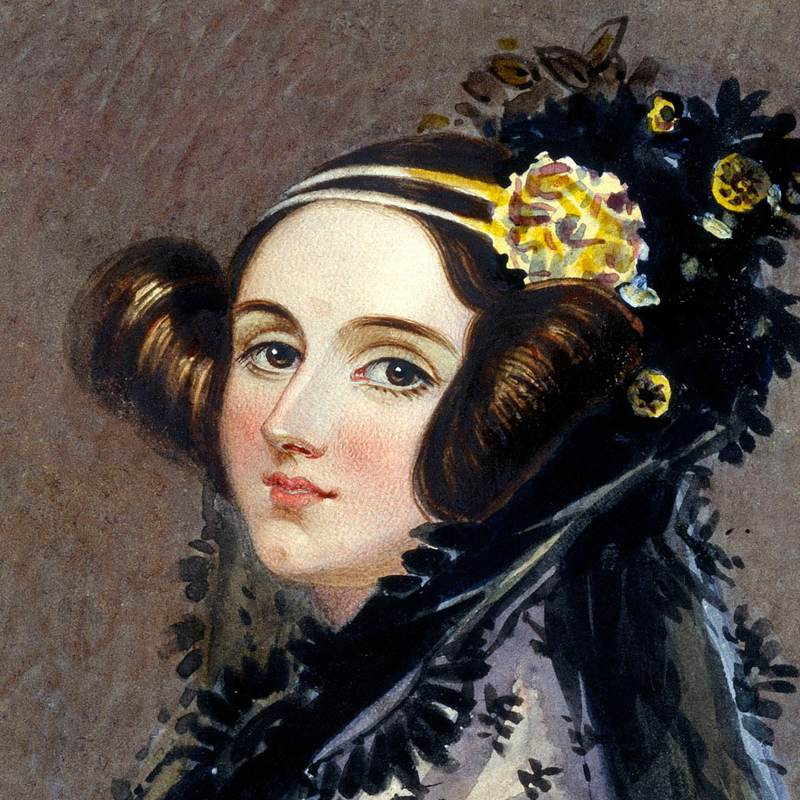 Watercolour portrait of Ada Lovelace.