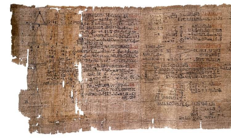 Egyptian mathematical writing and numerals on papyrus.