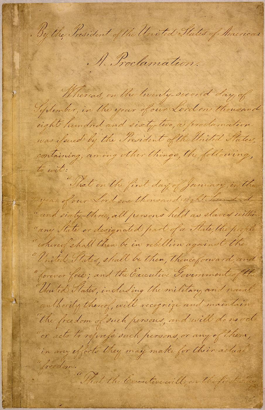 The handwritten opening page of the Emancipation Proclamation